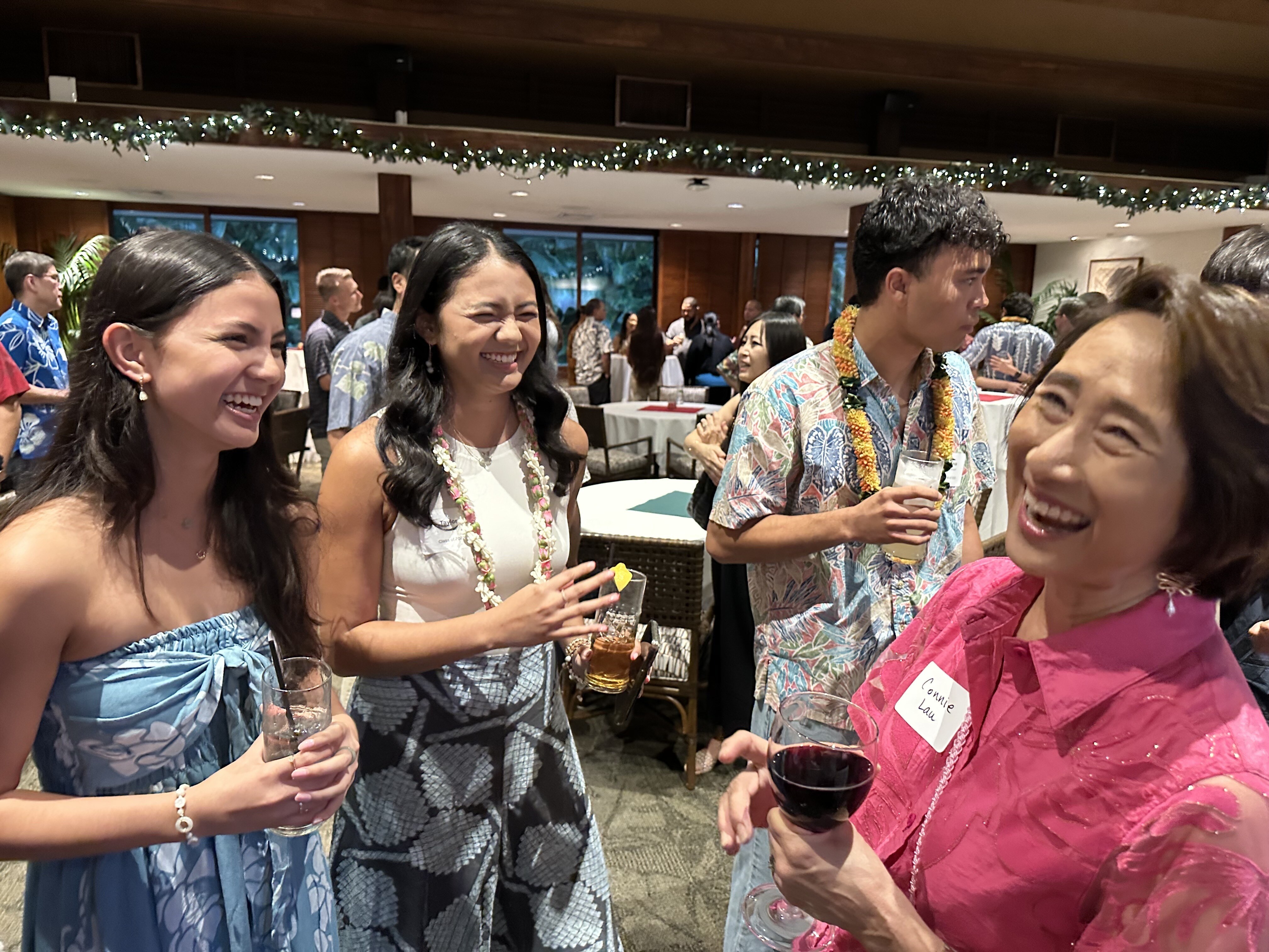 Paubox Kahikina Scholarship recipient Taylor Moniz (middle) shares a laugh with her sister and Connie Lau (K Bay Capital)