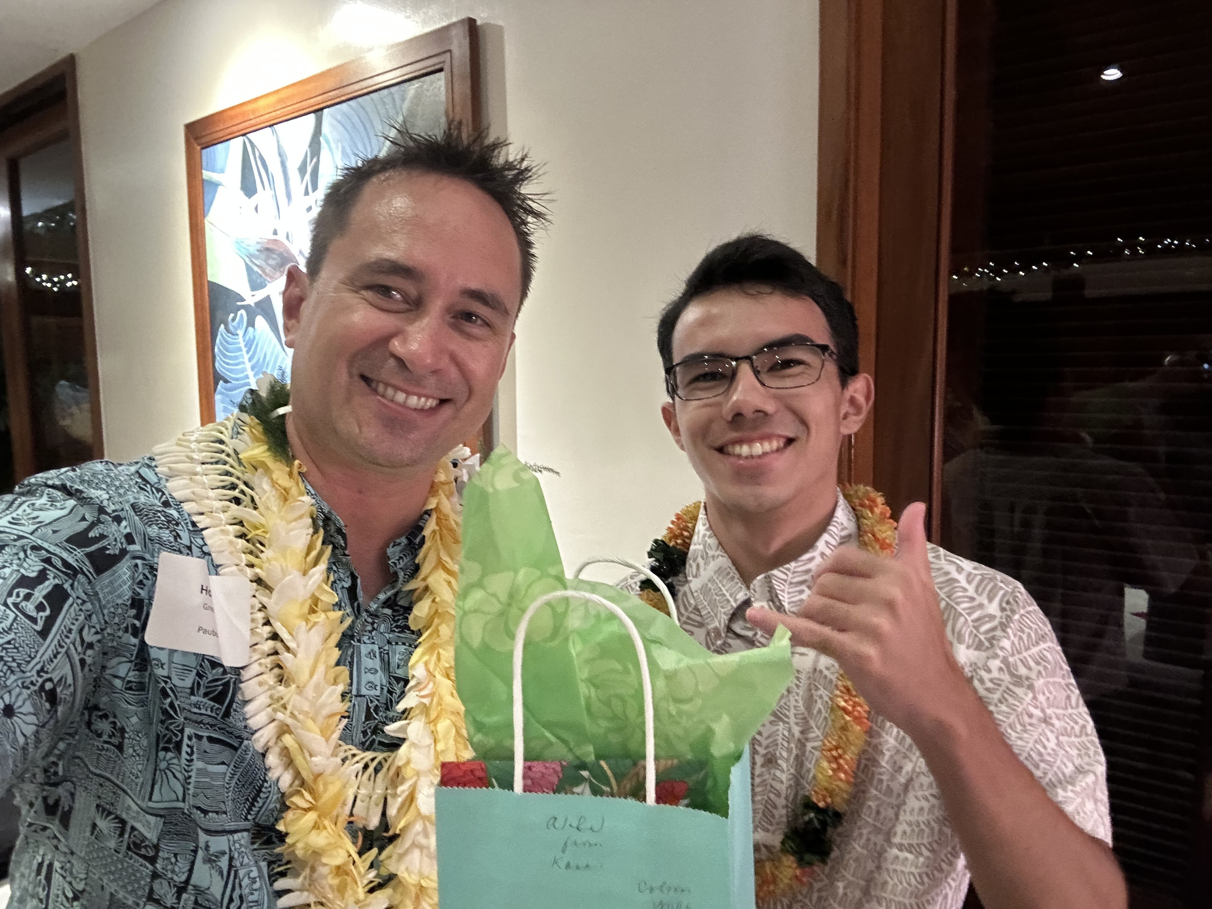 Scholarship recipient Colton Mills brought makana with him from Kauaʻi. He is our first recipient from the  Garden Isle.