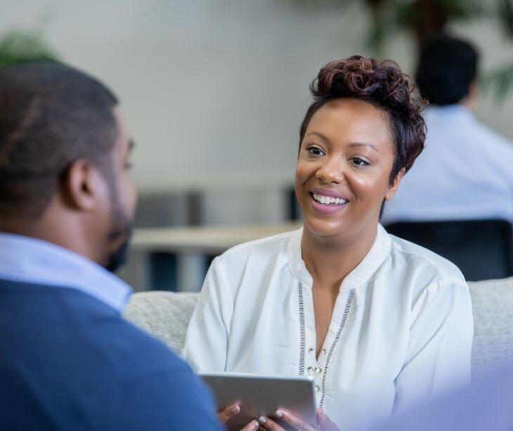 social worker with client