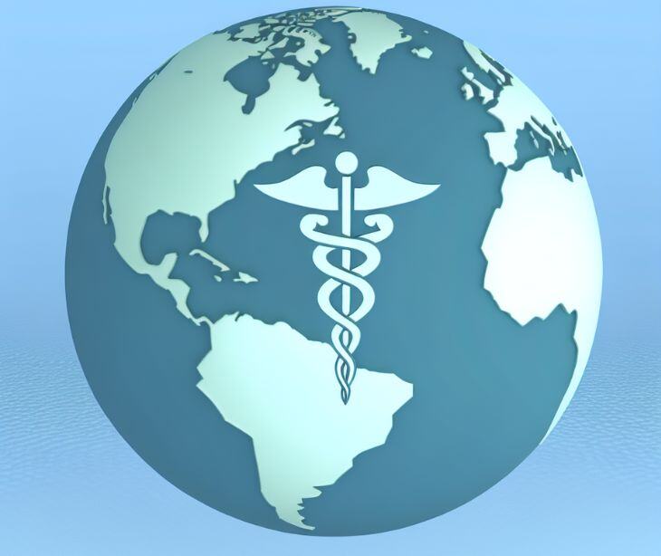 globe with medical symbol