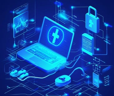 computer with healthcare symbol