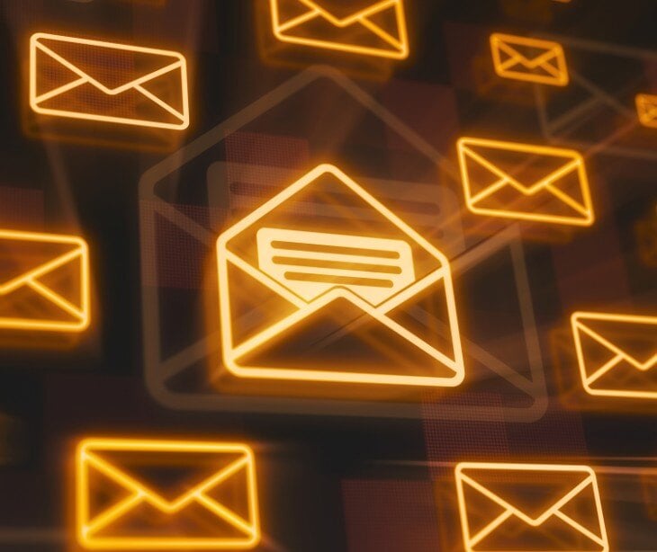 Image of email icons in neon yellow. 