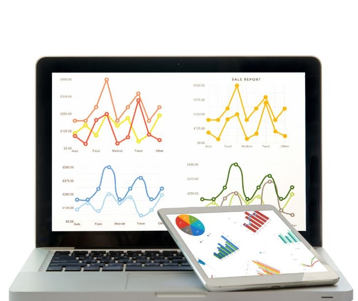 computer with graphs and charts