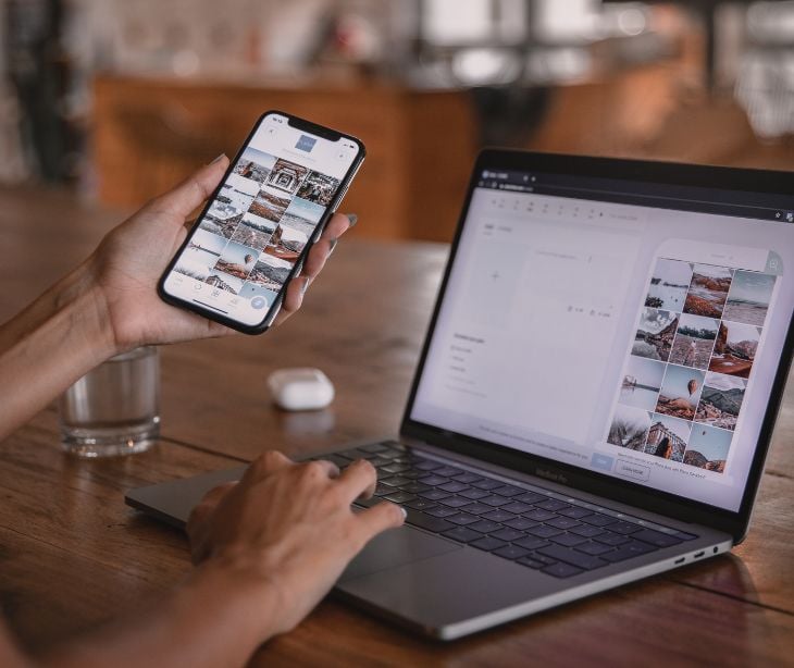 hands with computer and smartphone