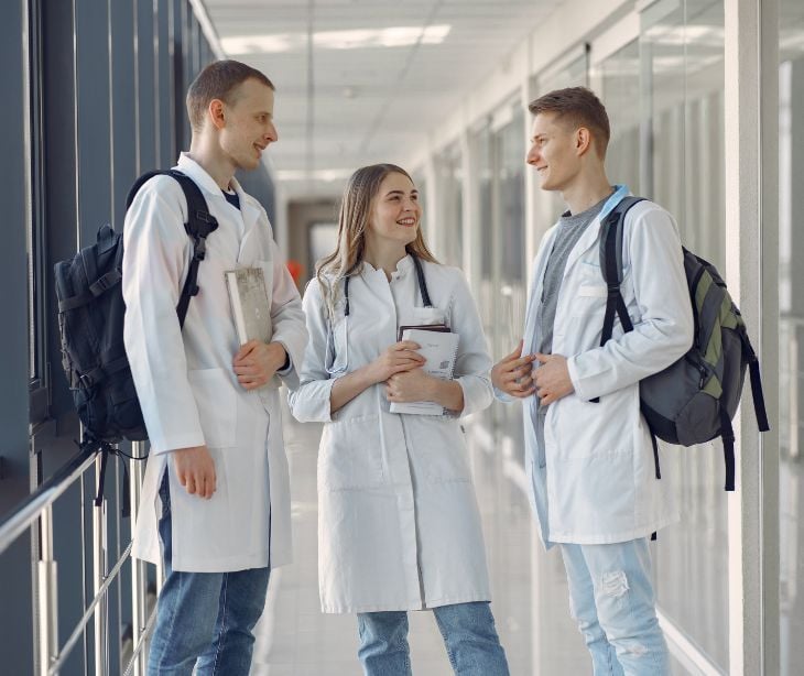 group of healthcare students talking