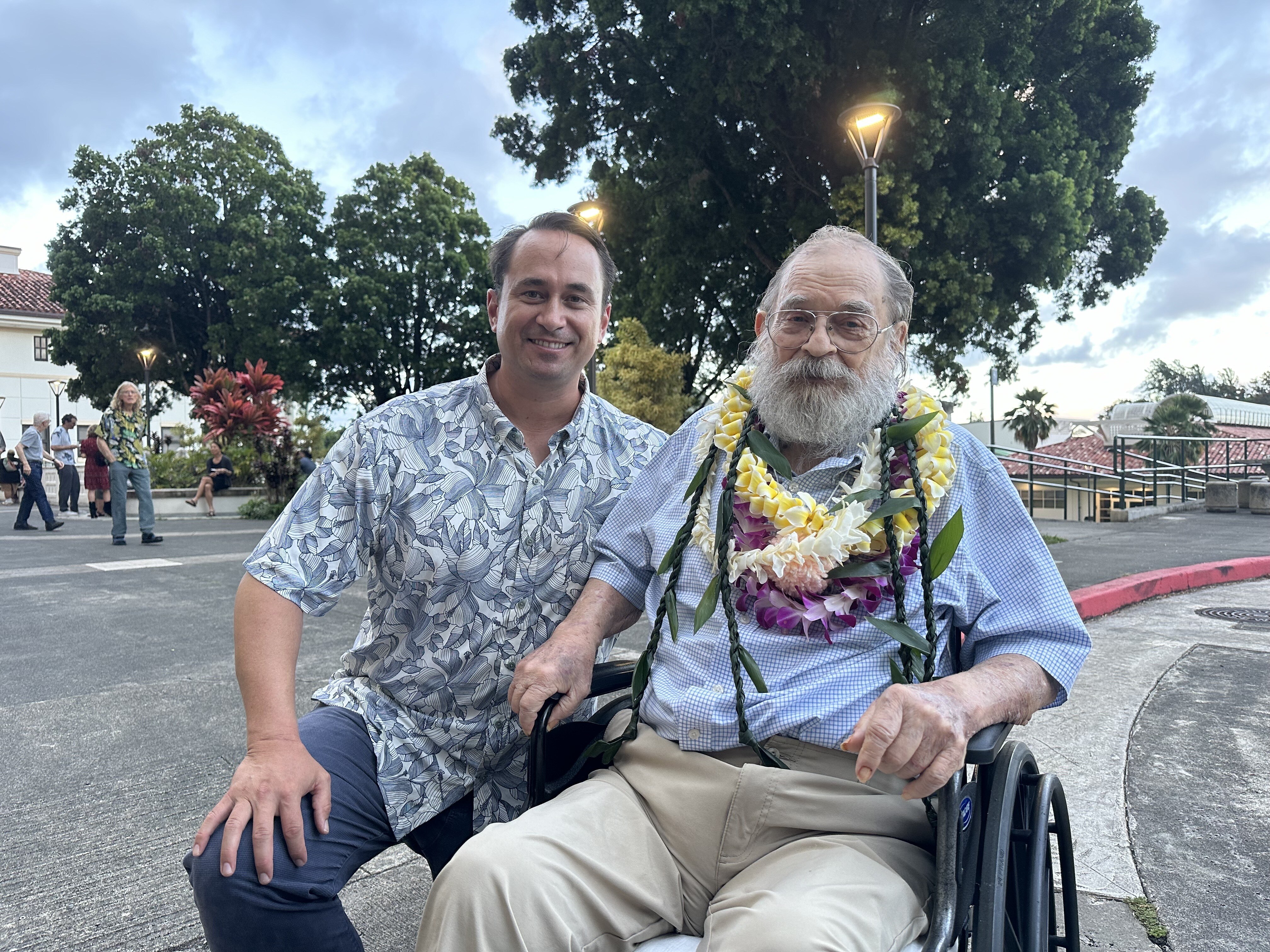 Hoala Greevy, Ed Greevy outside Palikū Theater | Opening night: OG photogs at Windward Community College