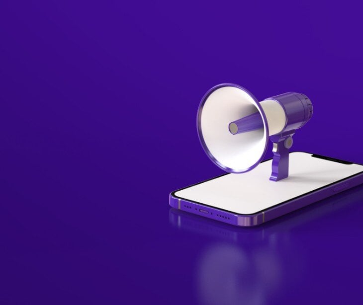 Image of megaphone coming out of a phone for a blog about marketing via text