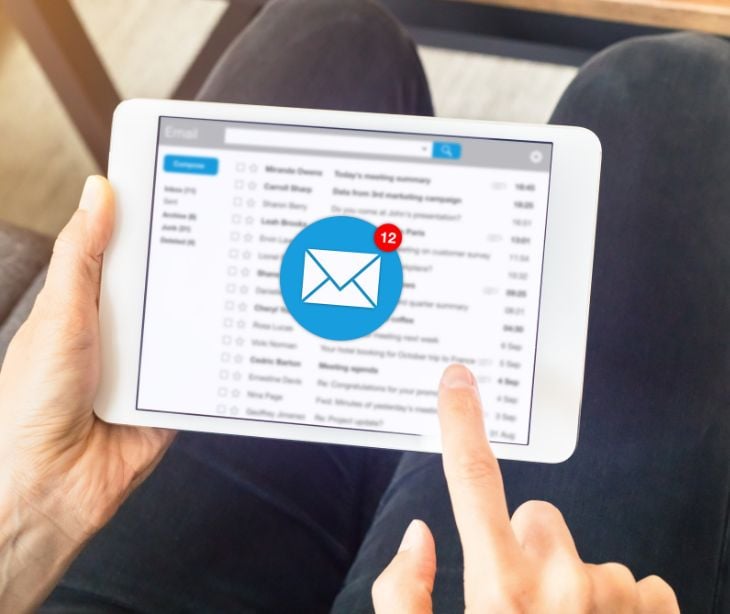 email inbox on tablet