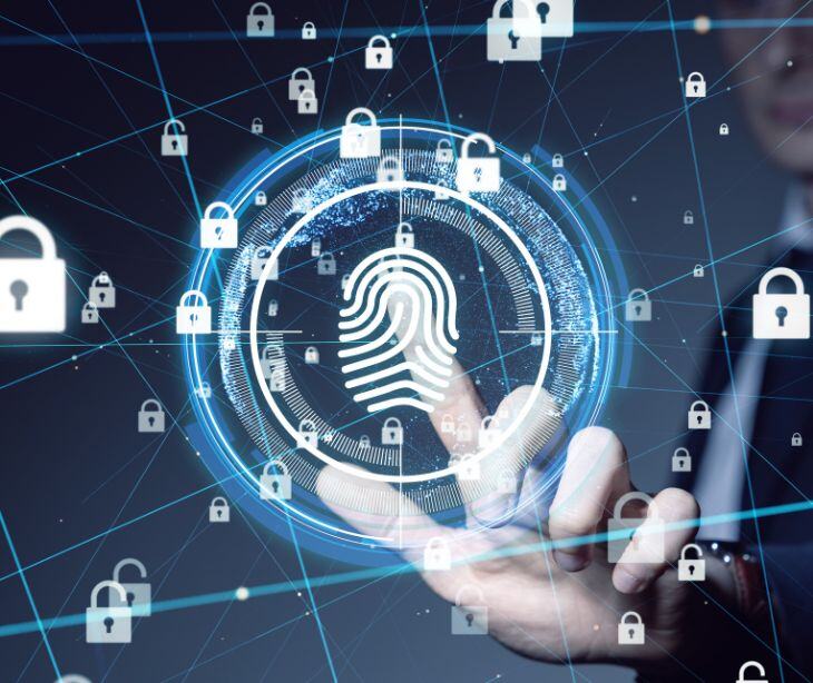 digital fingerprint with floating security icons