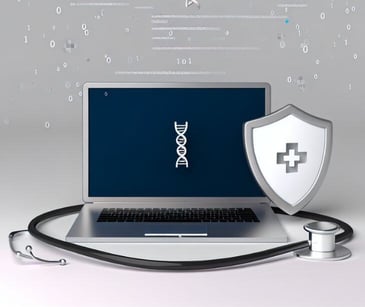 computer with medical symbol and stethoscope