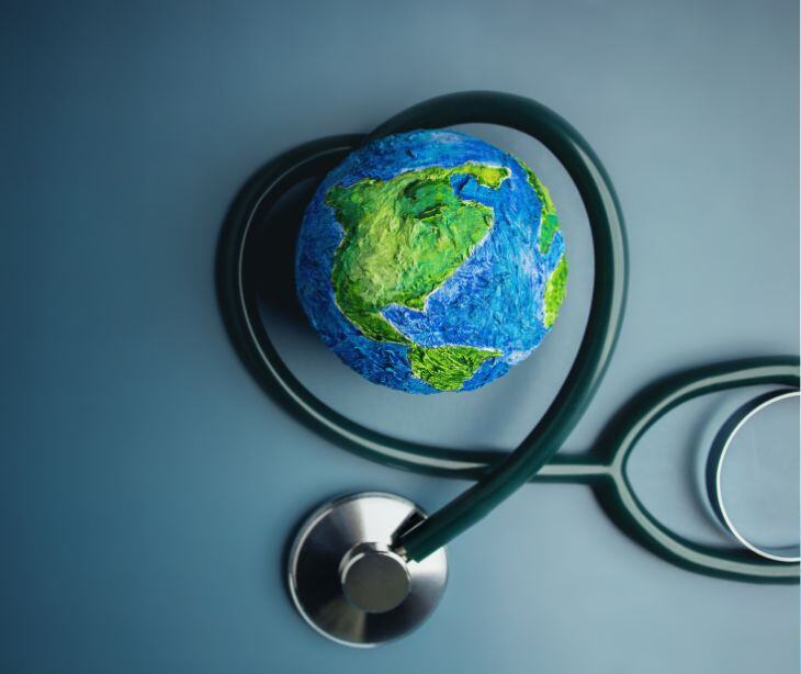 stethoscope around globe model